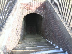 The stairway from the water battery inside the fort. 